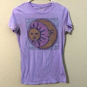 Free State T-Shirt Purple Sun Moon Graphic Short Sleeve Top Trendy Horoscope